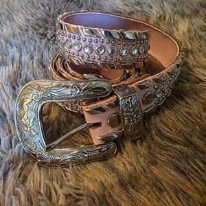 Kippy light pink Swarvoski crystal and silver stud and buckle Belt